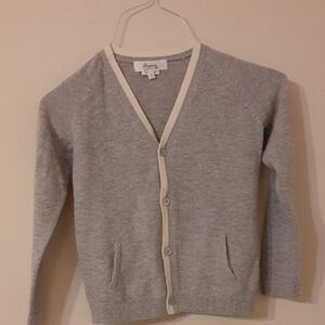 NWOT Bonpoint Light Gray Cardigan with White Trim Boy 6y